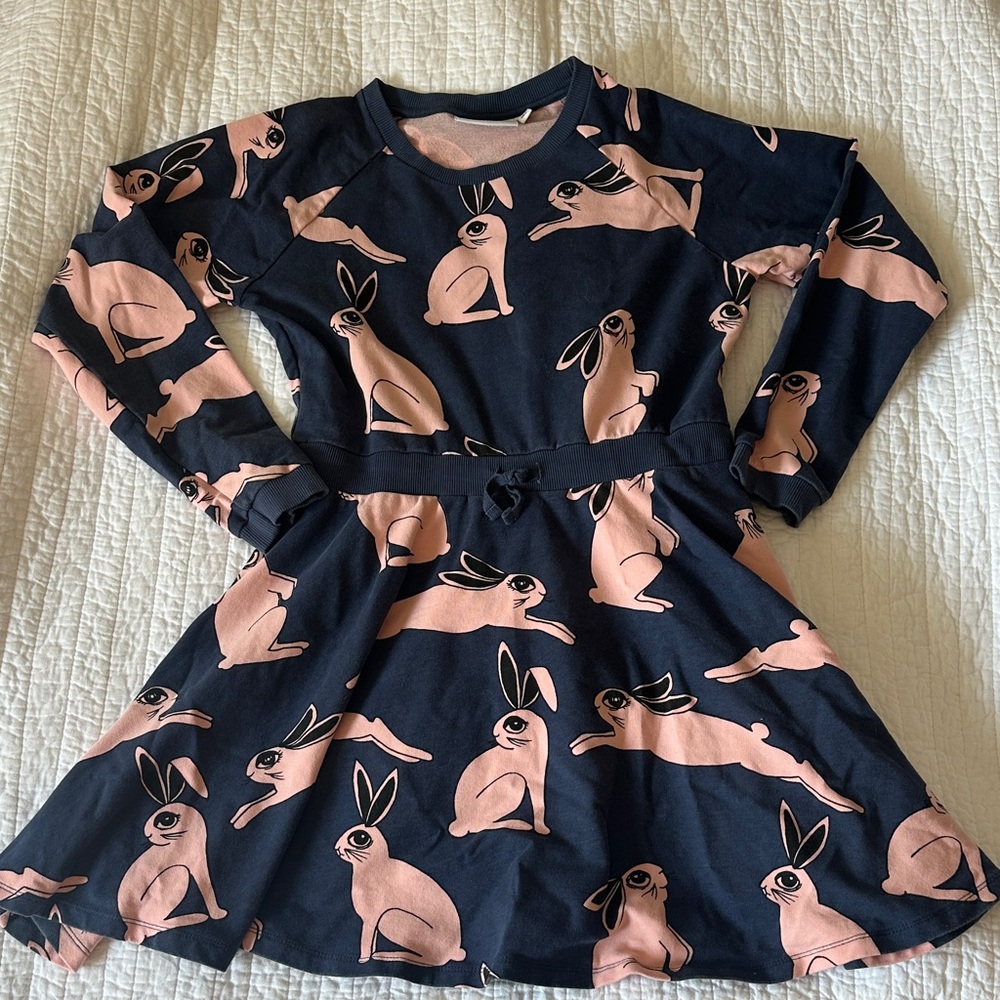 Mini Rodini Navy and Pink Bunny Print Dress